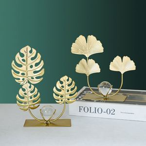 Escultura de Hojas Metálicas de Lujo, Estatuas Modernas, Adornos de Hierro Dorado para Escritorio con Bola de Cristal - Product Image 2