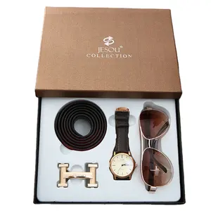 High quality simple men's leather belt and waterproof watch sunglasses birthday gift set for men