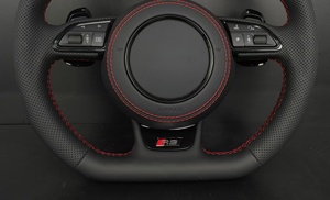 Palancas de Cambio Cosidas en Fibra de Carbono Perforada Negra Personalizadas para Volante de Cuero para <span class=keywords><strong>Audi</strong></span> - Product Image 4
