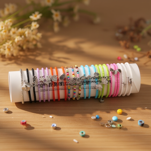 Pulsera Elástica de Cuentas de Arroz de un Solo Color con Dije de Acero Inoxidable, Estilo Bohemia, Unisex, Regalo, 2400 Piezas en Caja - Product Image 2