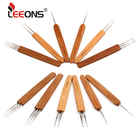 Crochets multi-têtes en acier inoxydable Leeons avec manche en bambou, 13,4 cm, 0,5/0,75 mm, pour la fabrication d'extensions capillaires