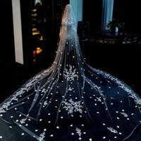 Feishiluo Luxury3D Fleur Appliques Bord De Mariage Voiles De Mariée Deux Couches Tulle Cathédrale Visage Voile Avec Peigne 3.5m De Long