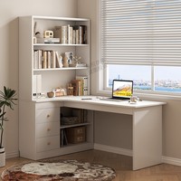 Bureau d'ordinateur en bois avec étagère et bibliothèque intégrées, bureau d'angle pour étudiant, pour la maison, la chambre à coucher, le bureau, surface de travail