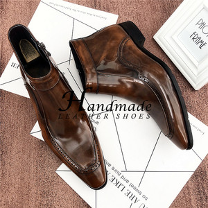 Botas de cuero formales de negocios para hombre, botines Chelsea de estilo británico con punta en pico, mocasines de cuero vacuno. - Product Image 4