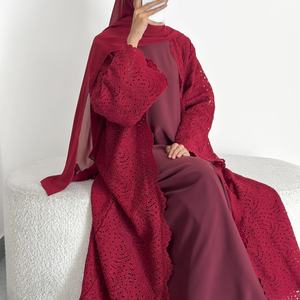 Robe Abaya Modeste à Dentelle Découpée sur Mesure Loriya, Ouverte sur le Devant, pour Femmes Musulmanes, Mode Islamique de Dubaï - Product Image 4