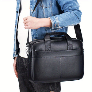 Mallette pour ordinateur portable en cuir imperméable pour hommes, sac à bandoulière de voyage pour documents - Product Image 2