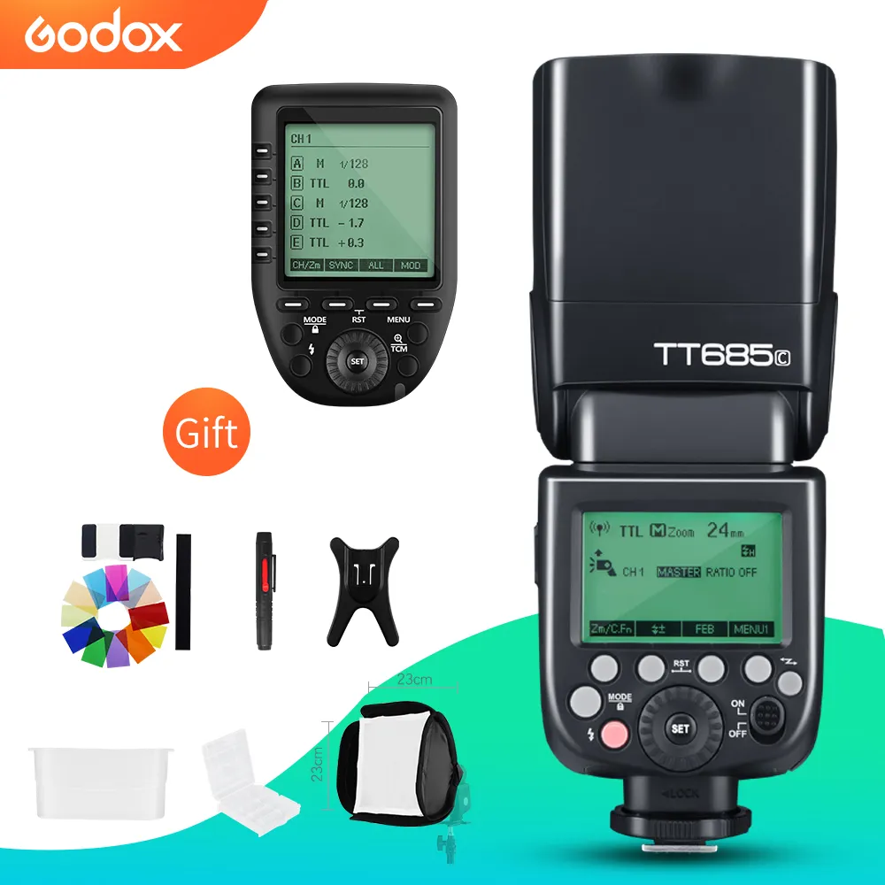 Godox TT685C TTL kamera flaşı 2.4GHz yüksek hızlı 1/8000s GN60 + Xpro C TTL kablosuz verici