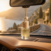 Diffuseur suspendu en verre rond rechargeable de 8 ml avec couvercle en bois naturel, pendentif pour huiles essentielles, pour la maison et la voiture