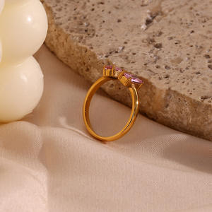 Anelli di gioielli di moda per ragazze impermeabili in acciaio inossidabile placcato oro zirconi con anello di pietra regolabile - Product Image 6