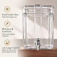 Distributeur de boissons en verre carré de 5600 ml avec robinet et couvercle, transparent, pour jus et thé glacé, vente en gros, OEM