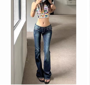 Women's Vintage Washed Flare Jeans Low Waist <b>Stretch</b> <b>Denim</b> Boot Cut Pants Casual Streetwear - Product Image 5