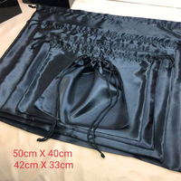 Grand sac pochette en satin de soie noir avec logo personnalisé de luxe de haute qualité sac à poussière à cordon pour sacs à main pour sacs à perruques emballage de cheveux