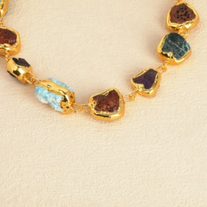 Plaqué or 18 carats améthyste bleu phosphore agate rouge naturelle boucle d'interrupteur en diamant américain collier de pierres précieuses colorées - Product Image 3