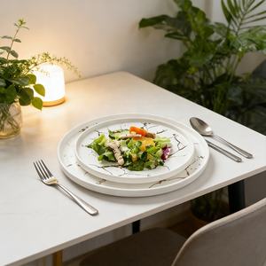 Plato Redondo de Cerámica con Diseño de Mármol, Ecológico, Libre de Plomo, Seguro, Personalizable con Logotipo, para Hotel, <span class=keywords><strong>Restaurante</strong></span>, Vajilla, Blanco y Negro - Product Image 5