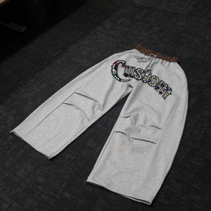Pantalon de survêtement personnalisé OEM/ODM 100 % coton épais, en molleton uni avec patchwork, coupe empilée - Product Image 2