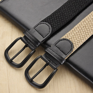 <span class=keywords><strong>Ceinture</strong></span> en toile <span class=keywords><strong>élastique</strong></span> <span class=keywords><strong>tressée</strong></span> de couleur unie pour <span class=keywords><strong>homme</strong></span> avec boucle à ardillon, facile à porter - Pas besoin de percer de trous - Product Image 2