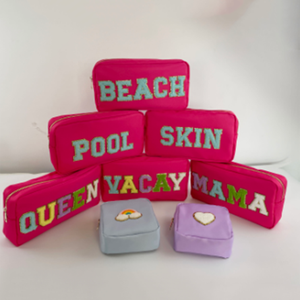 RTS الأسهم جديد النايلون المحمولة شخصية بريق رسالة الرقع مخصص النساء سيدة DIY السفر أدوات الزينة التجميل حقيبة لفرش مساحيق التجميل - Product Image 6