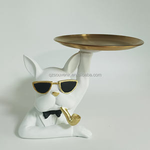 Bouledogue <span class=keywords><strong>anglais</strong></span> artisanal en résine personnalisé avec plateau de rangement Statue lunettes chien Animal Sculpture Décoration de table Bureau Maison ornement - Product Image 1