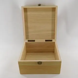 Rettangolo cosmetico coperchio incernierato confezione ricordo personalizzata gioielli piccola scatola di legno di paulonia con Logo