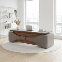 Bureau de direction LED 2400 mm, table de PDG en bois de placage naturel avec finition cristal, MDF E1, mobilier de bureau pour chef d'équipe
