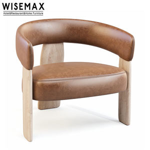 WISEMAX FURNITURE Nordic <span class=keywords><strong>Vintage</strong></span> Dossier incurvé Chaise de loisirs Mobilier de salon <span class=keywords><strong>Fauteuil</strong></span> en <span class=keywords><strong>cuir</strong></span> en bois massif pour le salon - Product Image 1