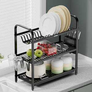 WIREKING Scolapiatti a 3 Livelli in Alluminio Antiruggine, Organizzatore per Tazze e Utensili da <span class=keywords><strong>Cucina</strong></span> da Posizionare Sopra il Lavello - Product Image 3