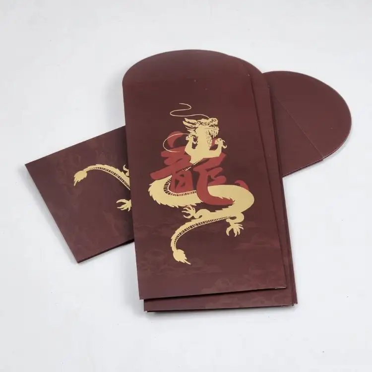 Биоразлагаемый Пользовательский логотип темно-красный китайский новый год красный конверт 2023 дракона любой из двенадцати животных красный пакет