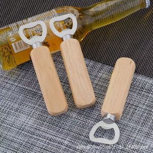 Abridor de botellas de madera con mango plano de acero inoxidable, color madera natural, 14,2x4cm, para cerveza, bebidas alcohólicas, uso doméstico - Product Image 1