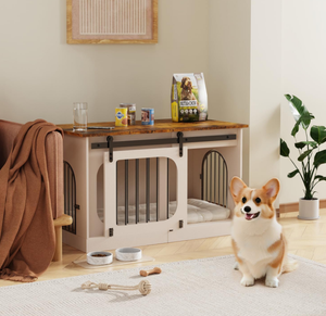 39.4 pouces moderne ferme chien chenil caisse meubles décoratif blanc en bois maison pour animaux de compagnie avec coussin intérieur fin Table <span class=keywords><strong>Cage</strong></span> - Product Image 4