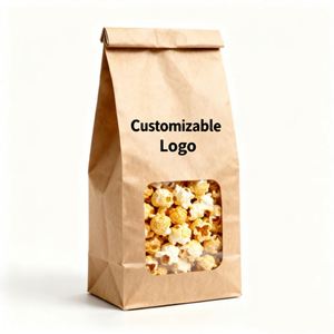 Custom Logo Print Greaseproof Tin Tie Top Bakery Kraft Bread Packaging Paper <b>Bags</b> with Clear Window for Popcorn - Product Image 4