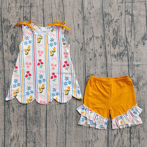 Précommande MOQ 5 – Nouveaux ensembles tendance pour filles : tenues d'été à imprimé floral et bords festonnés pour sœurs, en coton biologique doux – Vente en gros - Product Image 3