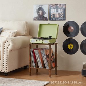 Solid Wood <b>Record</b> <b>Stand</b> With Storage Shelf For Vinyl Collection And Speaker Placement Living Room Furniture - Product Image 1