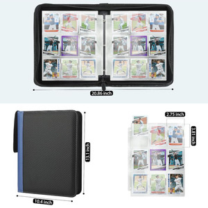 Classeur de cartes à collectionner texturé avec fermeture éclair, 9 pochettes, album de rangement double face pour cartes de sport et de jeu - Product Image 2