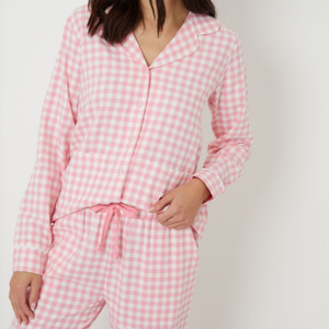 Conjunto de Pijama Rosa a Cuadros <span class=keywords><strong>para</strong></span> Mujer, Camisa de Manga Larga con Botones y Pantalones Largos, Ropa de Dormir Suave e Informal <span class=keywords><strong>para</strong></span> el Hogar - Product Image 4
