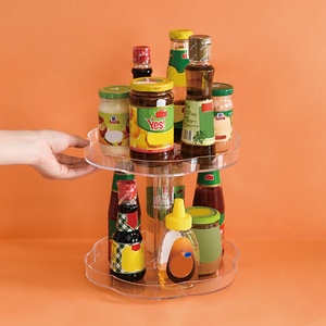 Transparent Double-Tier Standing Type PS Material Home Cosmetics & <b>Kitchen</b> <b>Rack</b> Rotating Storage Tray & Seasoning <b>Rack</b> - Product Image 1