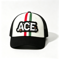 Casquette Trucker 6 Panneaux Personnalisée Blanche et Noire en Maille 100% Polyester Unisexe Tendance Sport Été avec Patch 3D Tissé Rayures Colorées OEM