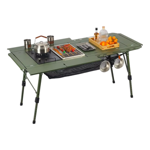 Portable Aluminum <strong>Camping</strong> <strong>Table</strong> Folding Outdoor <strong>Kitchen</strong> <strong>Table</strong> with Grill Insert Adjustable Height Picnic <strong>Table</strong> - Product Image 1