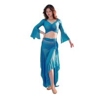 Costume de danse du ventre sexy en maille, jupe longue style feuille de lotus pour danseuse BN031