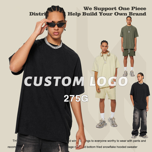 Popolare t-shirt oversize in puro cotone 275gsm girocollo a maniche corte lavata con orlo sfrangiato Raglan traspirante - Product Image 2