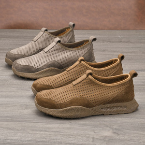 Chaussures bateau en cuir respirant pour hommes, bout rond, chaussures décontractées d'été, semelle extérieure en caoutchouc, semelle intermédiaire en EVA, doublure en cuir véritable - Product Image 4