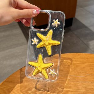 Coque de téléphone de luxe 3D Thème Océan Étoile de mer pour iPhone 17 16 15 14 Pro Max, transparente, antichoc, en TPU souple avec paillettes - Product Image 1