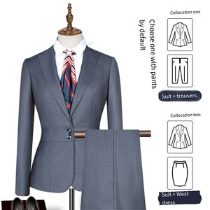 Traje informal gris ajustado para mujer, versión coreana, abrigo de oficina de un solo pecho con bordado para negocios bancarios formales - Product Image 3