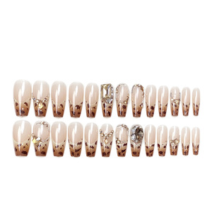 <span class=keywords><strong>Faux</strong></span> <span class=keywords><strong>Ongles</strong></span> Longs Faits Main en Gros, Motif Léopard, Paillettes Argentées, Chaîne Strass, Réutilisables, Style Y2K - Product Image 5
