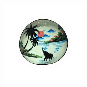 Bol en noix de coco peint à la main, design personnalisé, laque naturelle, finition huile de coco sans danger pour les aliments, réutilisable, écologique, style minimaliste, art - Product Image 1