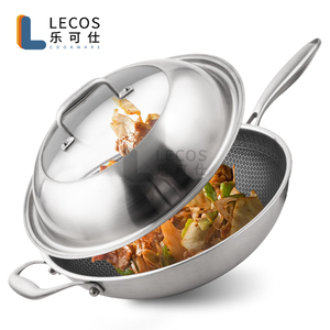 Sartén Profunda <span class=keywords><strong>Antiadherente</strong></span> de Acero Inoxidable LECOS Factory <span class=keywords><strong>Jumbo</strong></span> para Cocinar y Freír con Asa Auxiliar, Apta para Inducción - Product Image 1