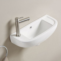 Petit lavabo ovale en porcelaine pour salle de bain, à montage mural, avec trop-plein, lavabo d'angle à un trou, en céramique, matériau pierre, comptoir