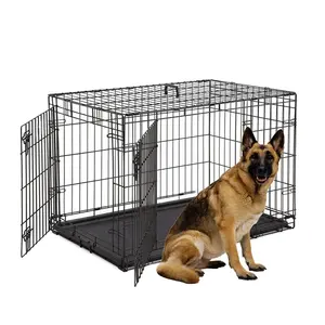 Cuccia per cani pieghevole in metallo a doppia porta in metallo con gabbia per cani di grandi dimensioni con pannello divisorio, casse per animali domestici da esterno per interni per animali di grandi dimensioni