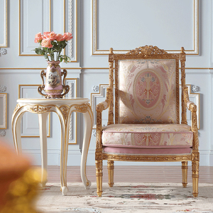 Ghế tựa lưng cao bằng gỗ nguyên khối chạm khắc cổ điển, bọc vải, sang trọng, dành cho phòng khách - Product Image 2