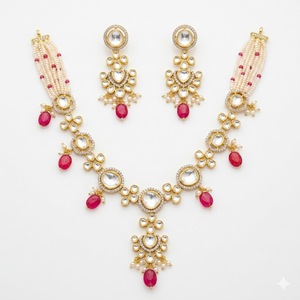 Conjunto de collar de plata 925 con rubíes y perlas, joyería nupcial tradicional, piedras rojas étnicas para mujer, joyería de boda - Product Image 1