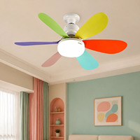 Ventilador de Techo LED E27 con Luz, 6 Aspas, Control Remoto, Regulable, 3 Colores, 5 Velocidades, Desmontable, Blanco para Dormitorio